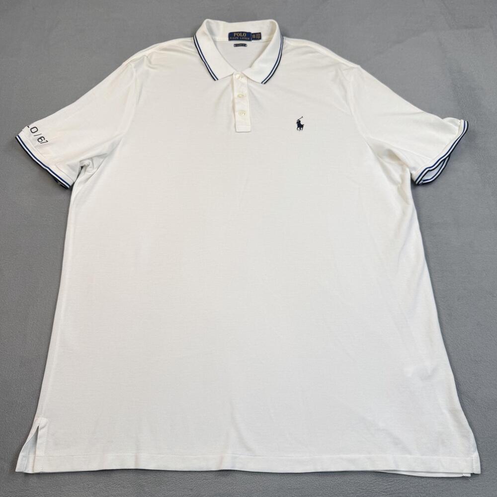 Polo Ralph Lauren Polo Shirt Mens 2XL White Solid Classic Fit P Logo Cotton Knit